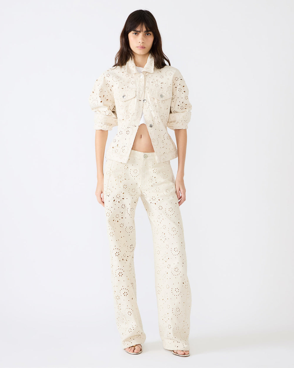 HENRIETTA Sea Mist Long-Sleeved Button-Up Eyelet Women's Jacket