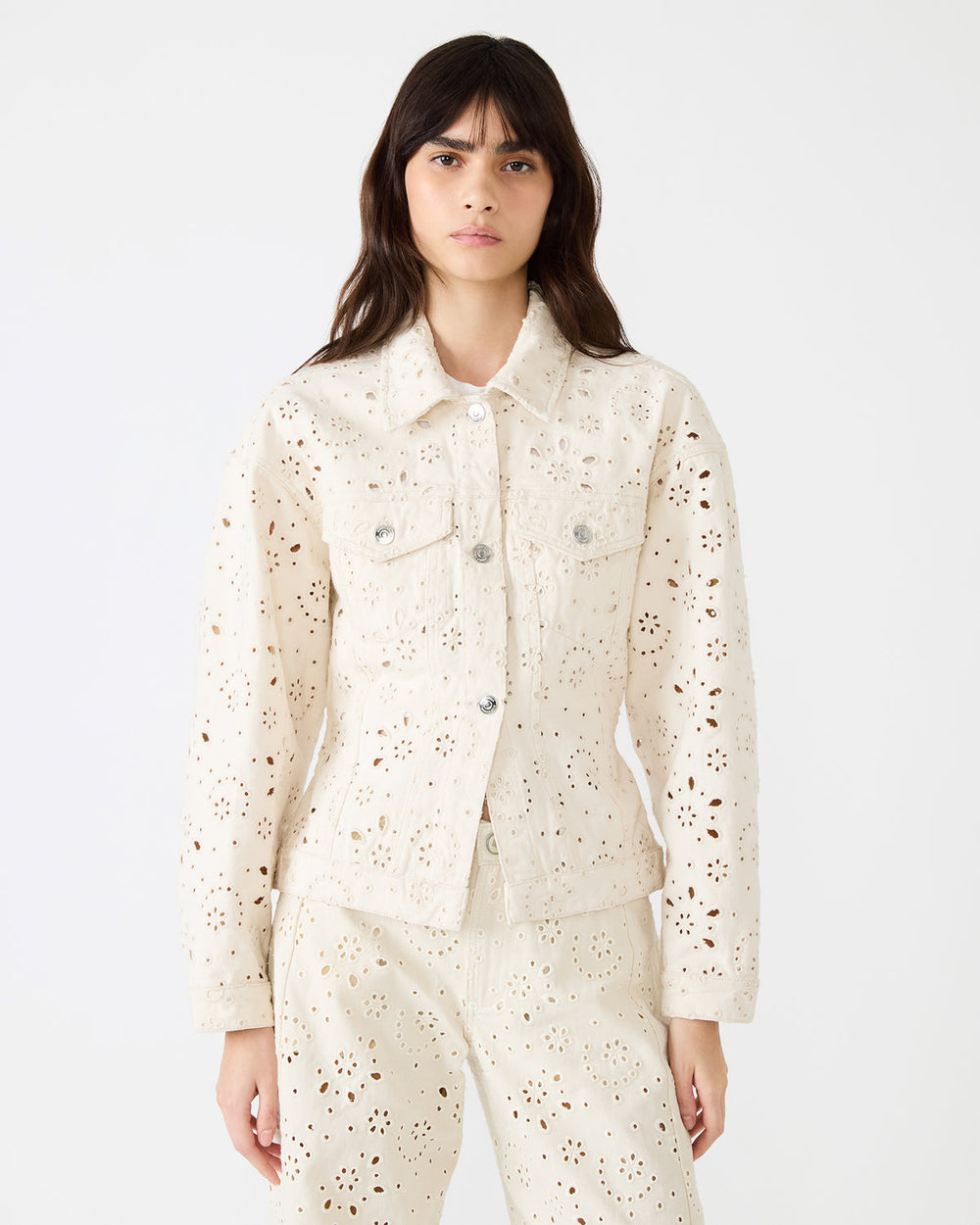 HENRIETTA Sea Mist Long-Sleeved Button-Up Eyelet Women's Jacket