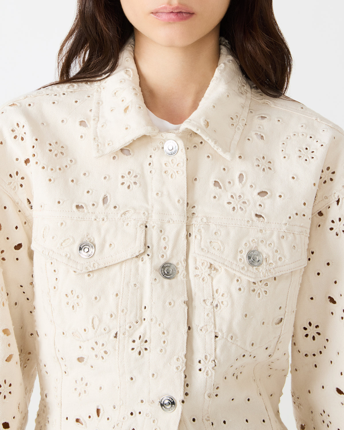 HENRIETTA Sea Mist Long-Sleeved Button-Up Eyelet Women's Jacket