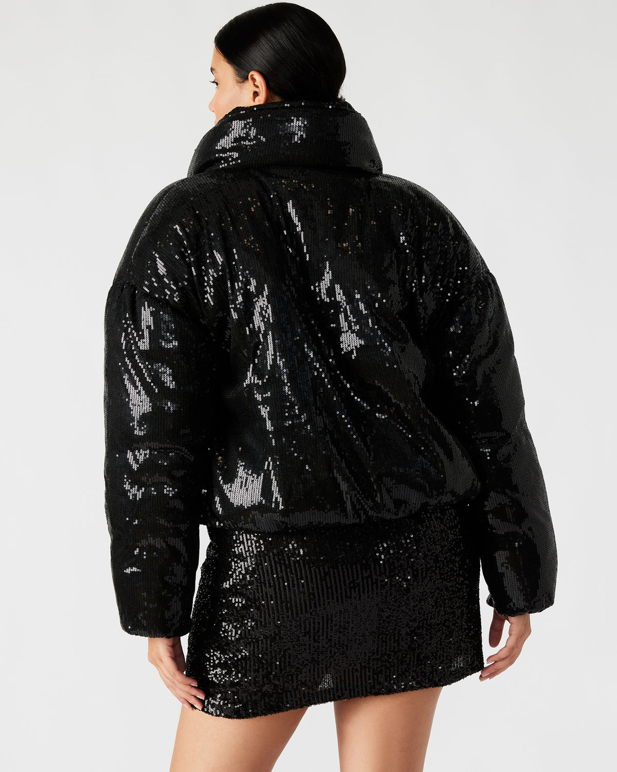 STRATTO Jacket Black | Women's Sequin Long-Sleeved Puffer Jacket