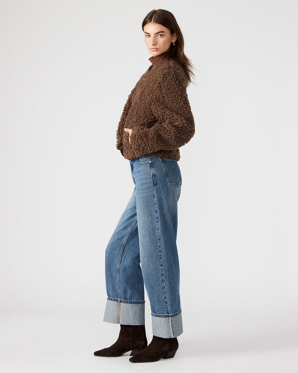 TEDDY Jacket Brown | Women's Collarless Sherpa Jacket