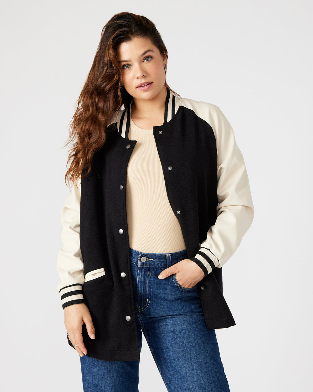 SKYLIE Jacket Black | Women's Varsity Bomber Jacket
