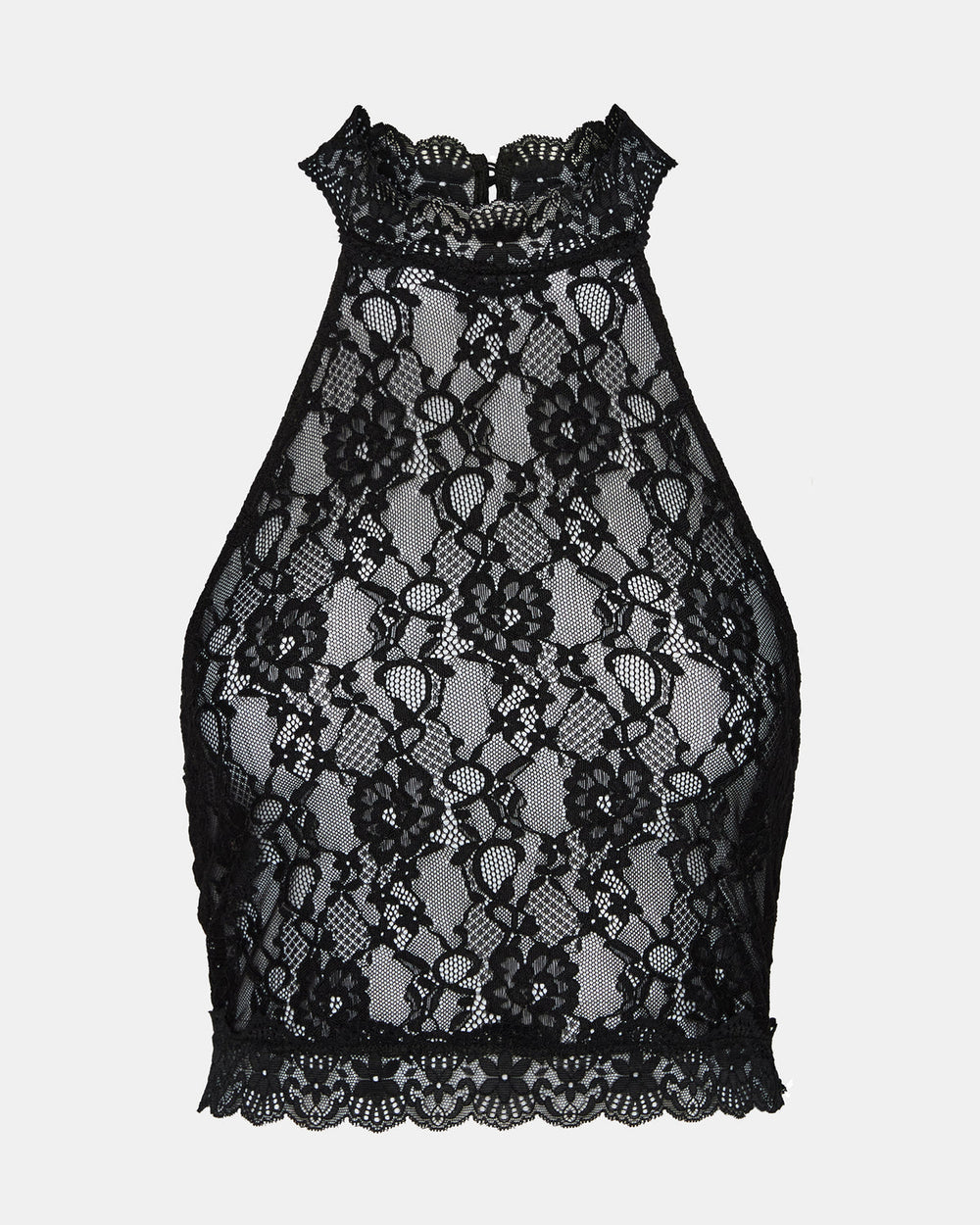 JUDY Black Lace Mesh Cropped Halter Women's Top