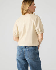 ROXANNE Bone Short-Sleeved Faux Leather Puff Sleeve Women's Top