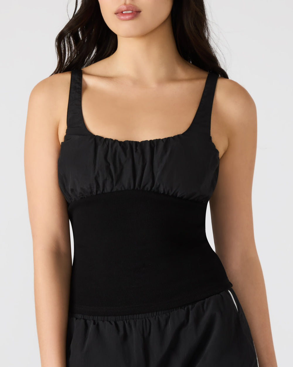 LUANA Black Pull-Over Ruched Tank Top