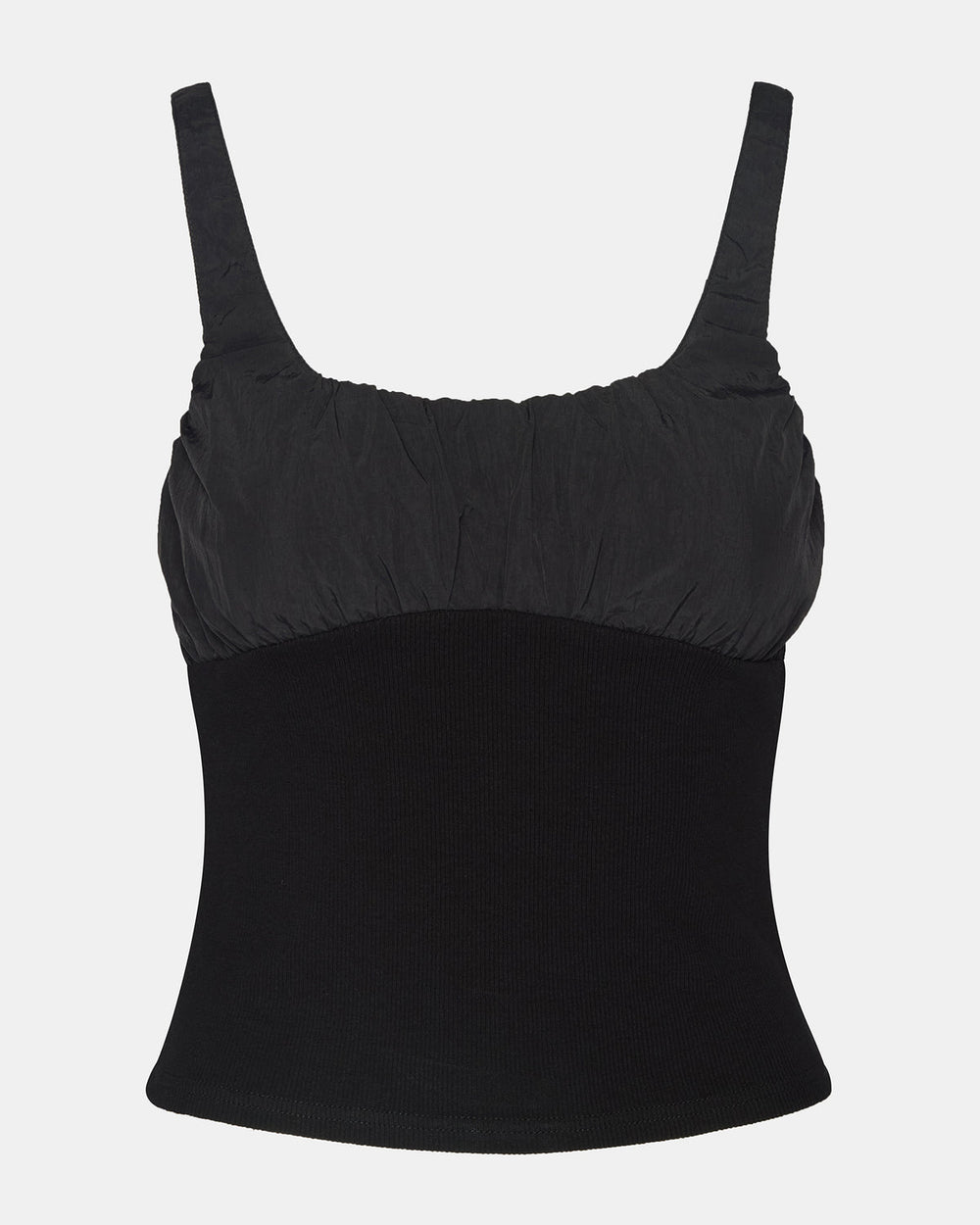 LUANA Black Pull-Over Ruched Tank Top