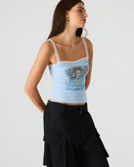 LOVE GOLDIE Surf Blue Lace Trim Sleeveless Graphic Women's Tank Top