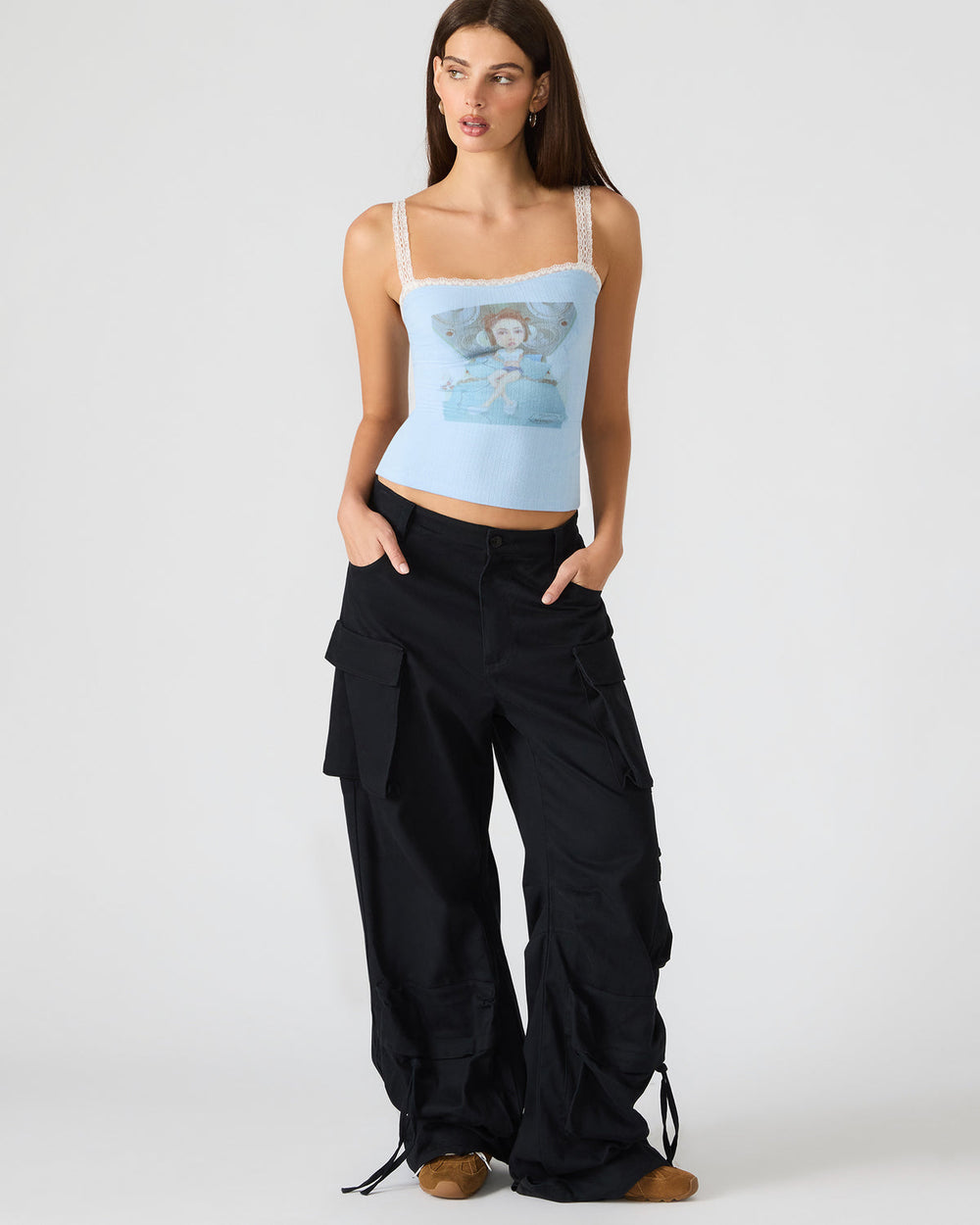 LOVE GOLDIE Surf Blue Lace Trim Sleeveless Graphic Women's Tank Top
