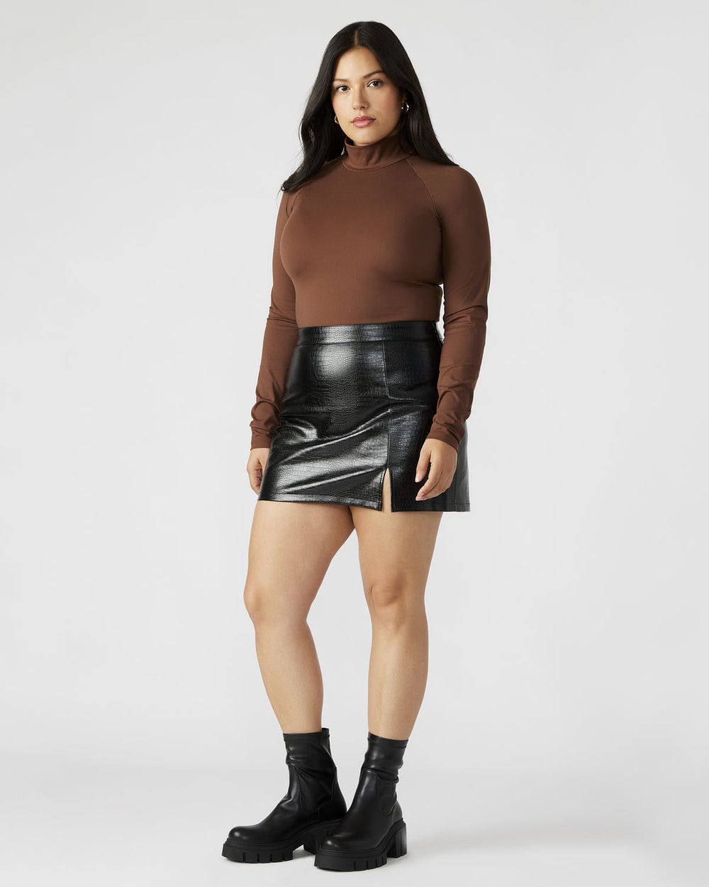NELLE Bodysuit Brown | Women's Mock Neck Stretch Bodysuit