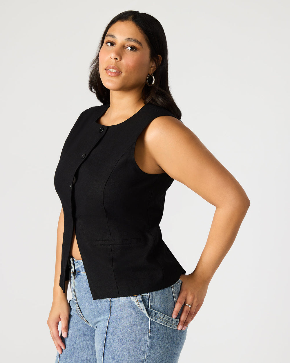 WESLEY Top Black Button-Up Vest Top