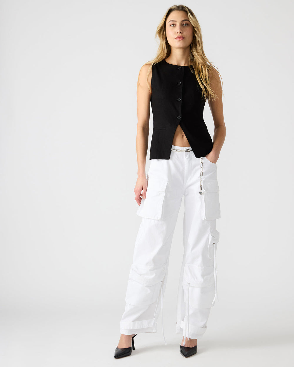 WESLEY Top Black Button-Up Vest Top