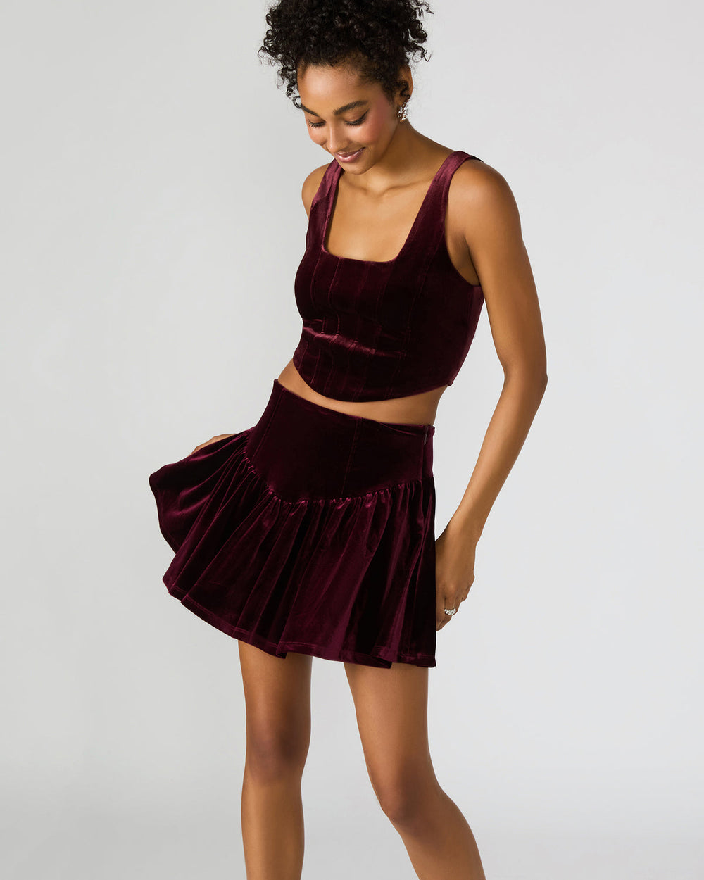 ARYANNA Wine Cropped Velvet Women's Top