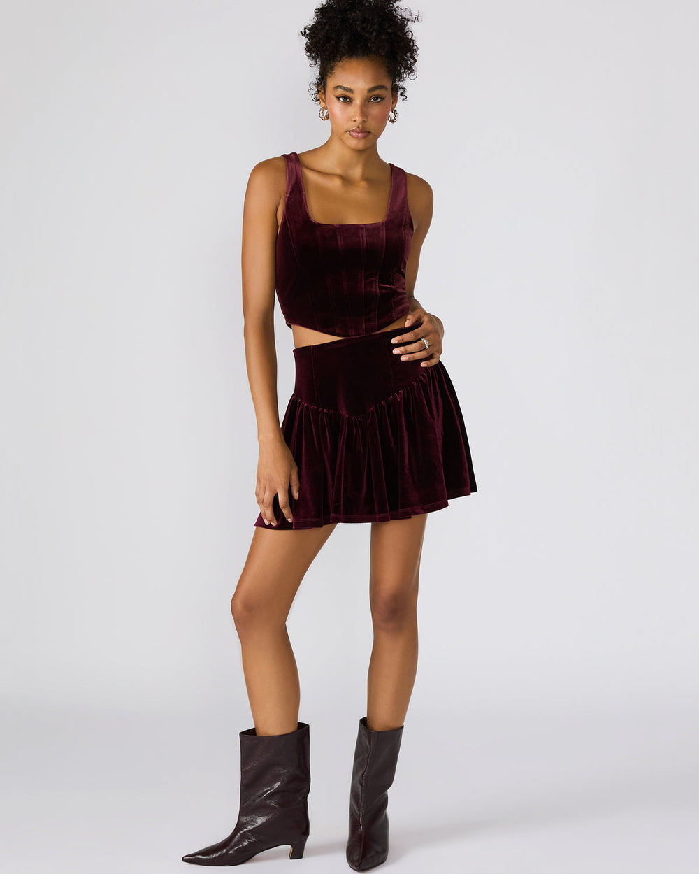 ARYANNA Wine Cropped Velvet Women's Top