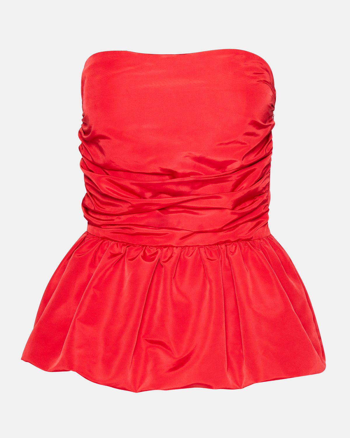 AMARI Top Red | Women's Bubble-Hem Taffeta Strapless Top