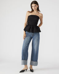 AMARI Top Black | Women's Bubble-Hem Taffeta Strapless Top