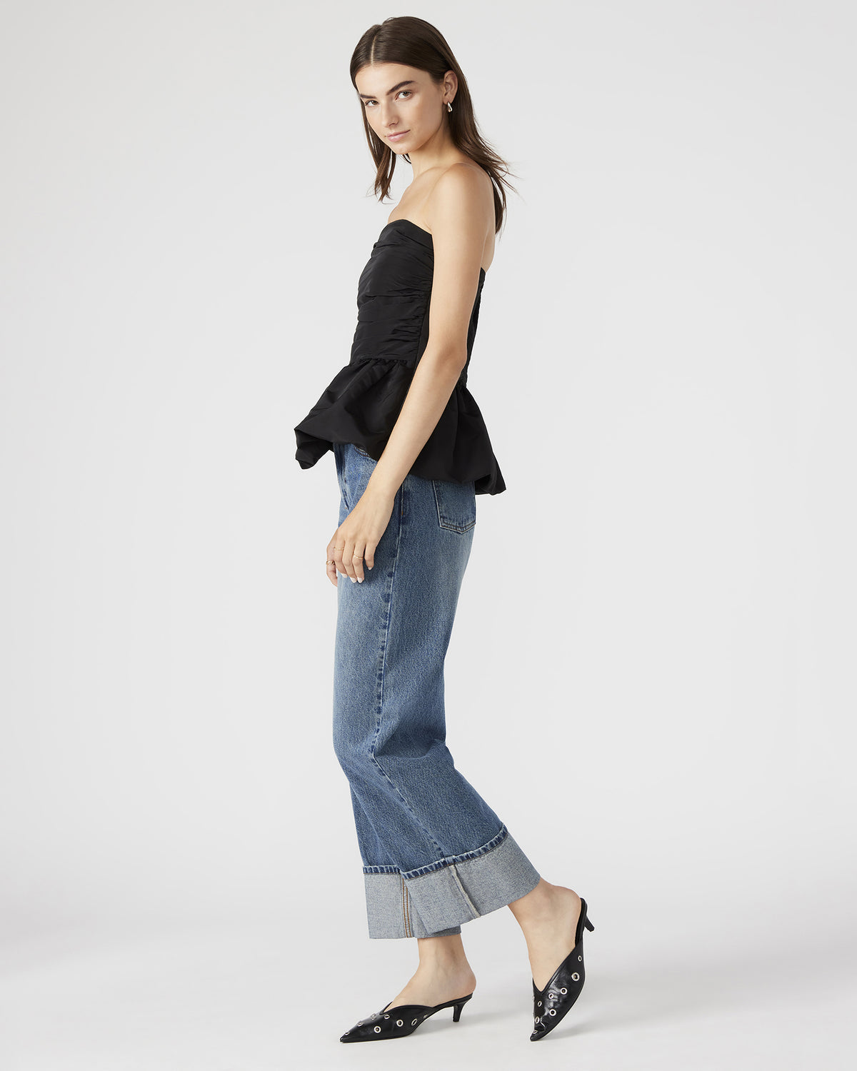 AMARI Top Black | Women's Bubble-Hem Taffeta Strapless Top