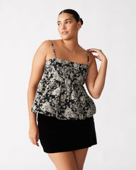 BODI Top Black Multi | Women's Bubble-Hem Taffeta Camisole Top