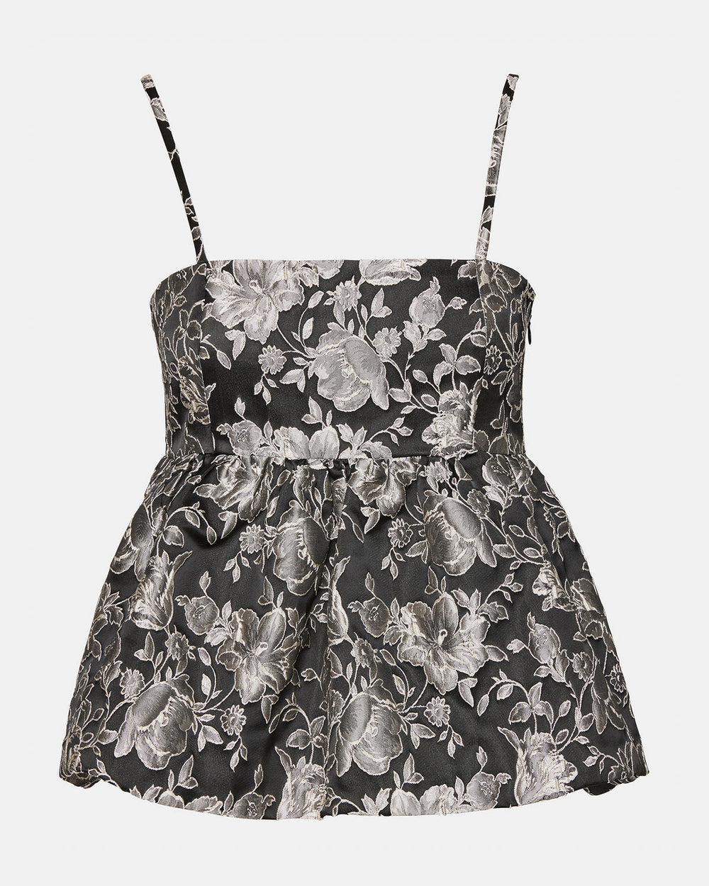 BODI Top Black Multi | Women's Bubble-Hem Taffeta Camisole Top