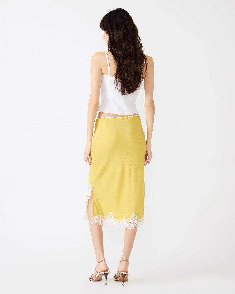 CINTHIA Golden Lime Lace Trime Women's Midi Skirt