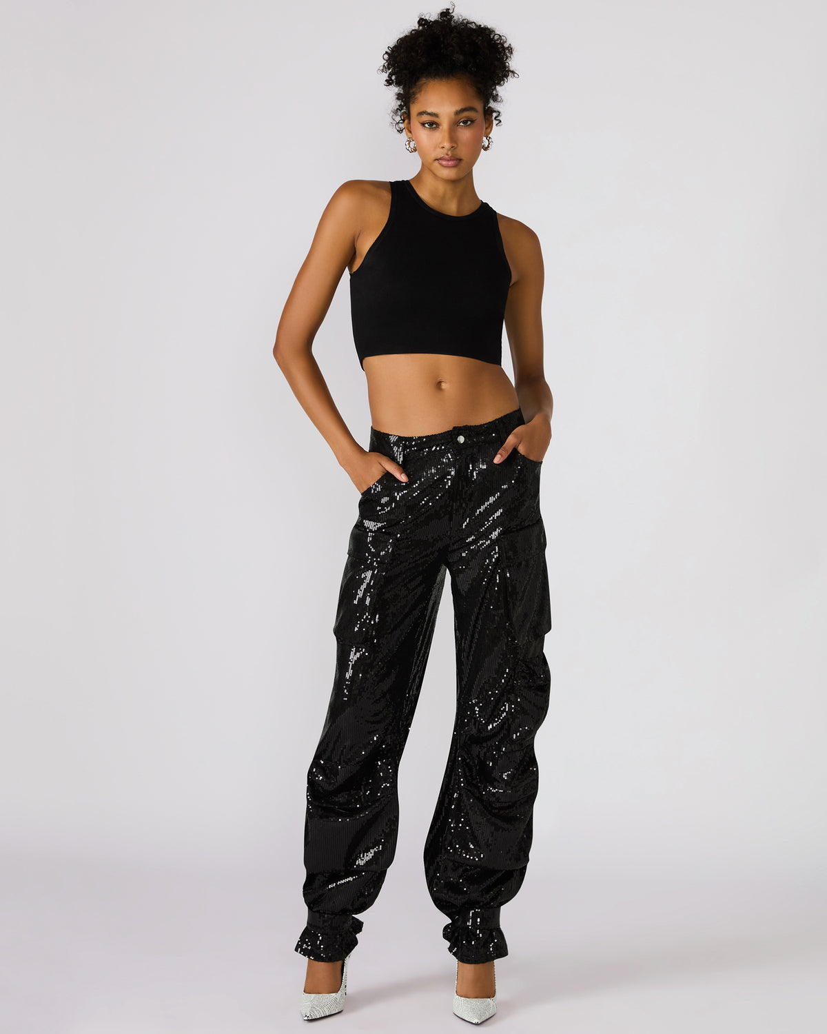 DUO Black Sequin Women's Utility Cargo Pants