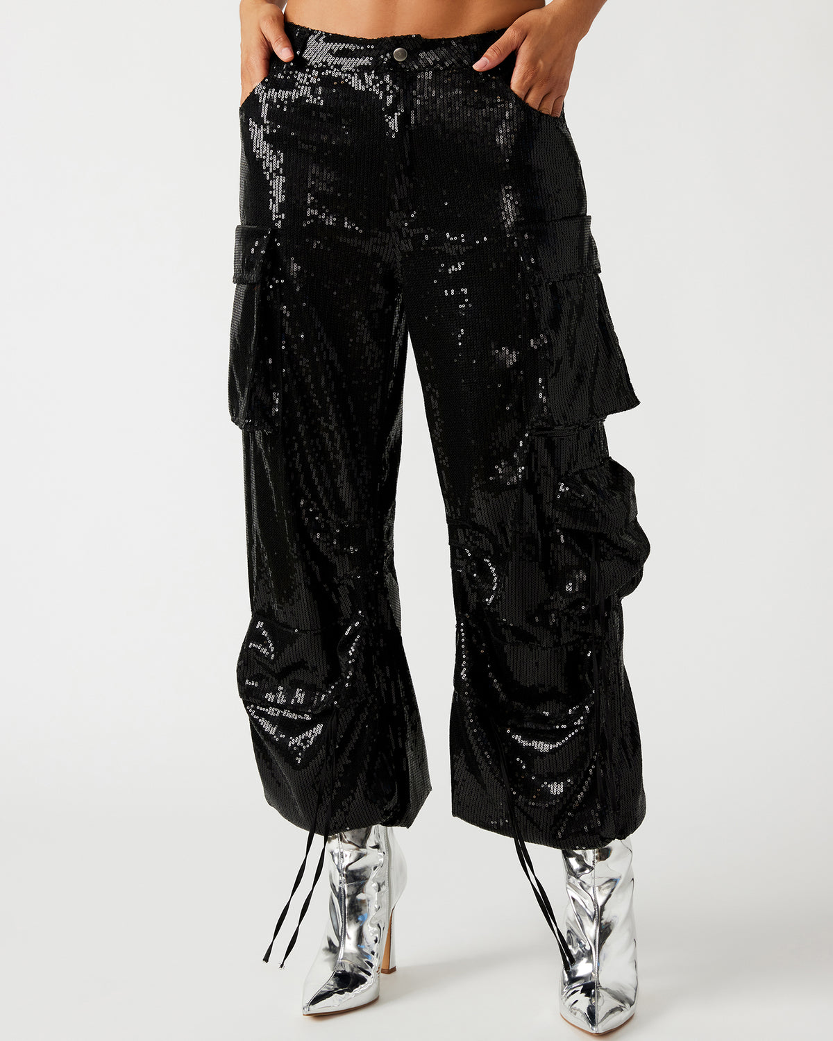 DUO Black Sequin Women's Utility Cargo Pants