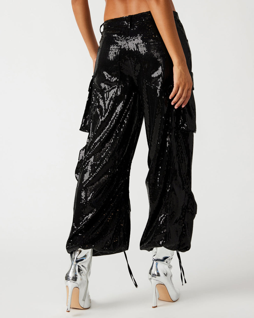 DUO Black Sequin Women's Utility Cargo Pants