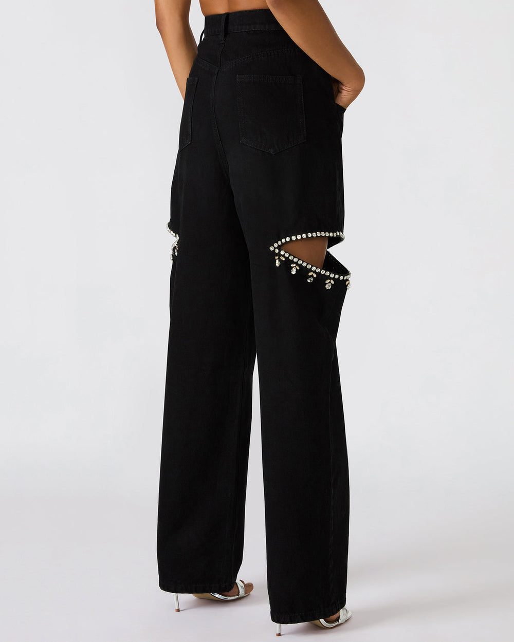 AYLA Black Straight-Leg Rhinestone Embellished Slit Women's Jean