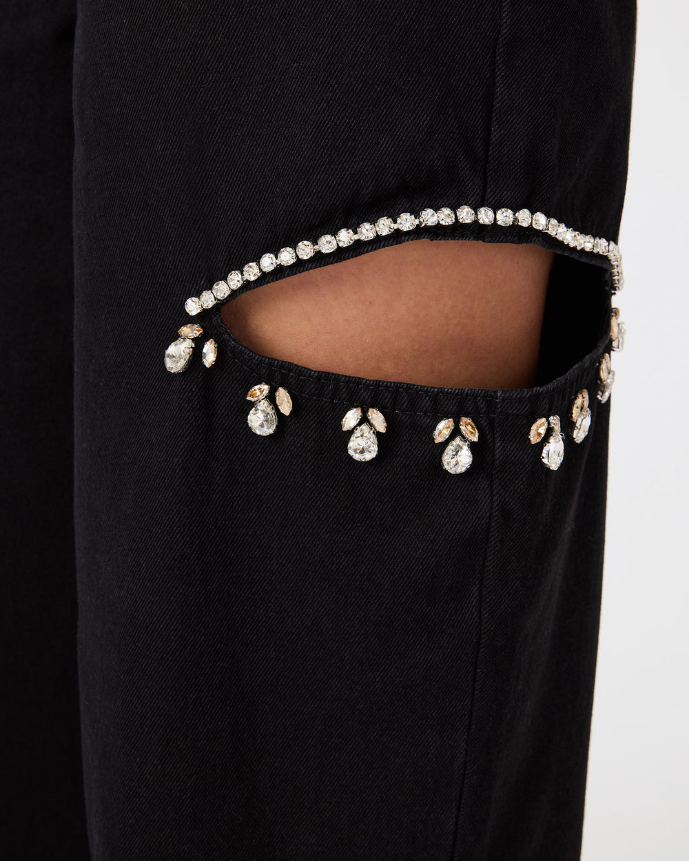 AYLA Black Straight-Leg Rhinestone Embellished Slit Women's Jean