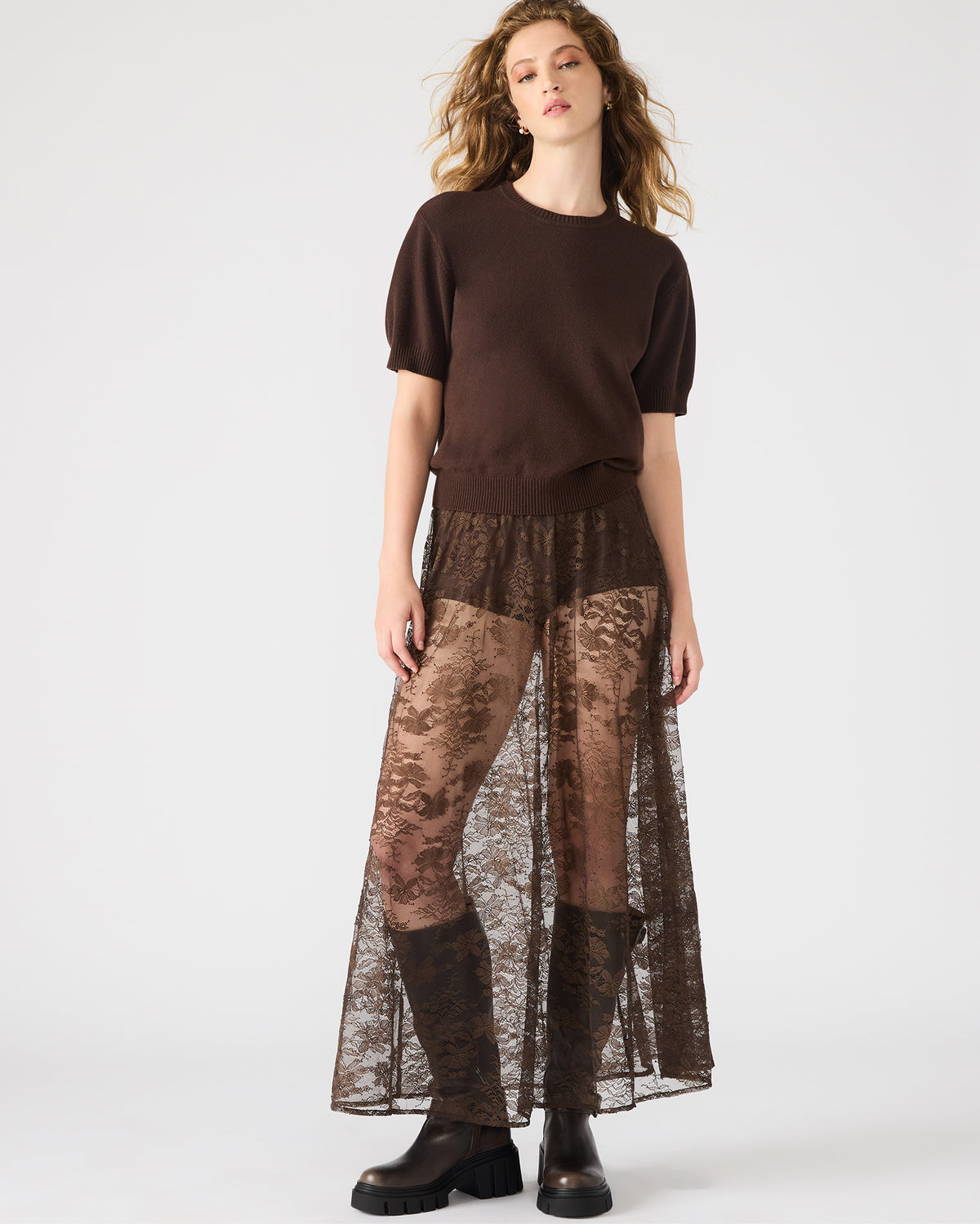 GISELA Dark Espresso Lace Mesh Maxi Women's Skirt