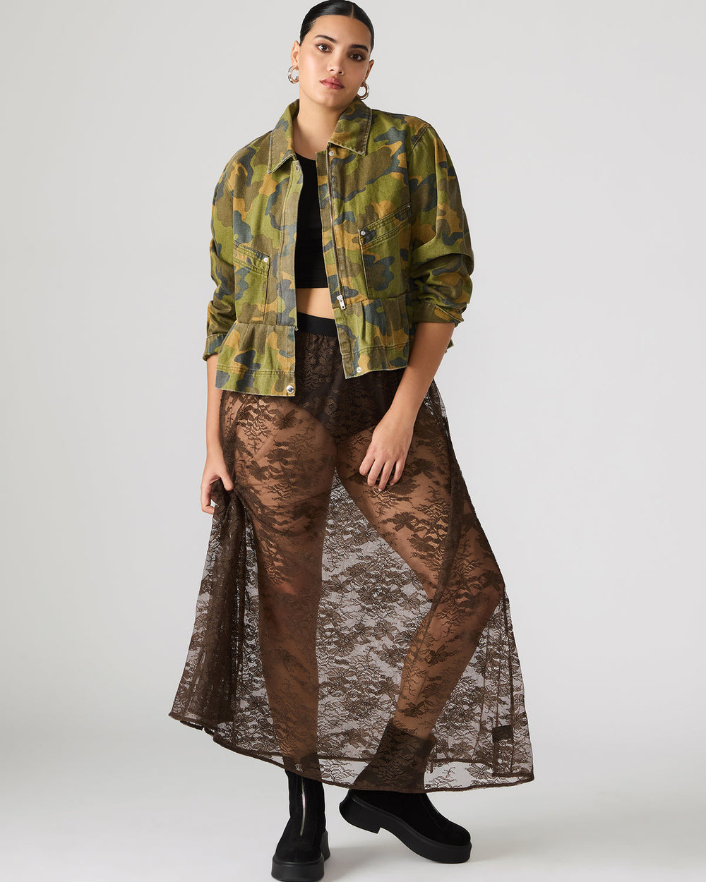 GISELA Dark Espresso Lace Mesh Maxi Women's Skirt