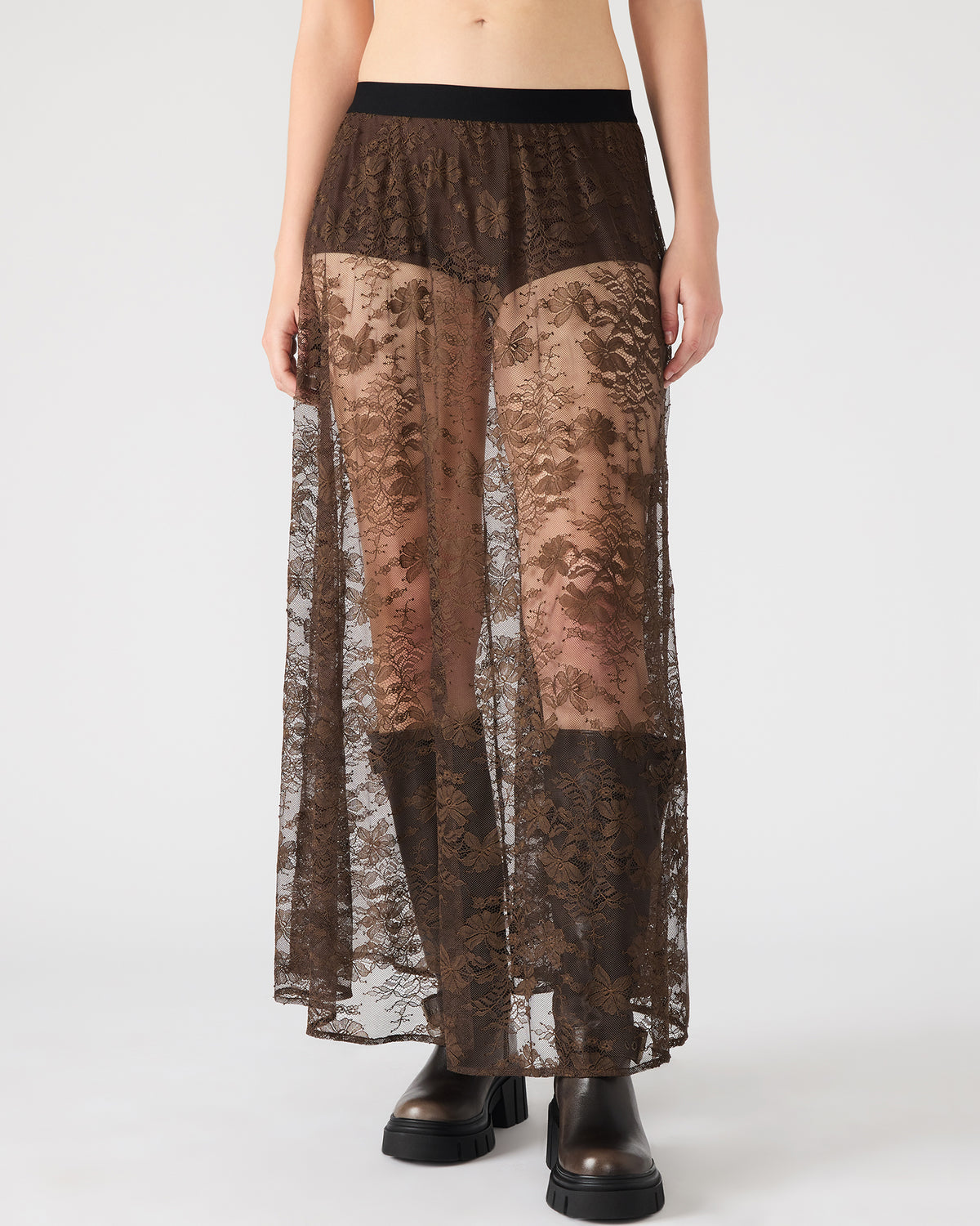 GISELA Dark Espresso Lace Mesh Maxi Women's Skirt