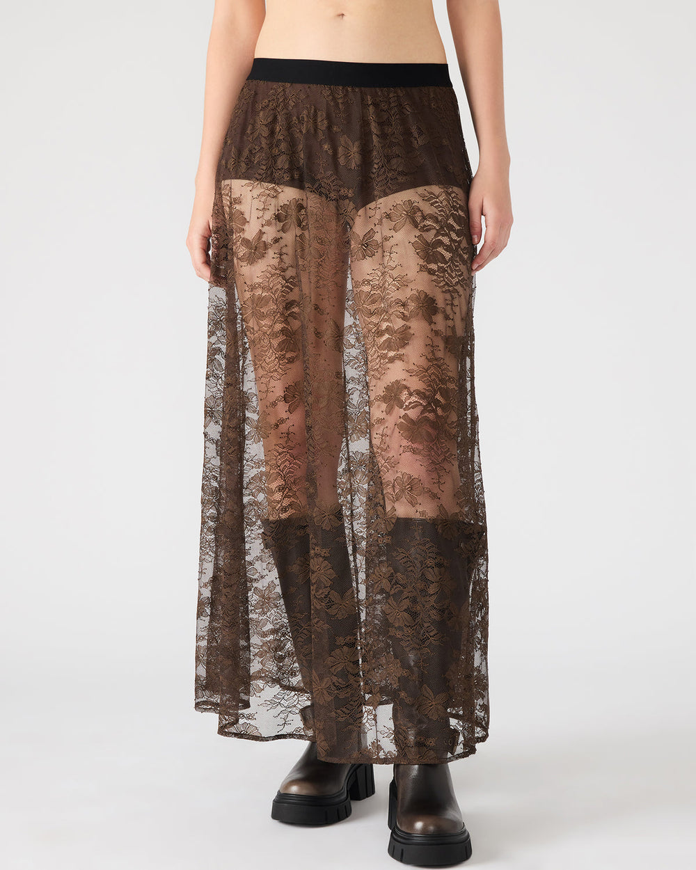 GISELA Dark Espresso Lace Mesh Maxi Women's Skirt