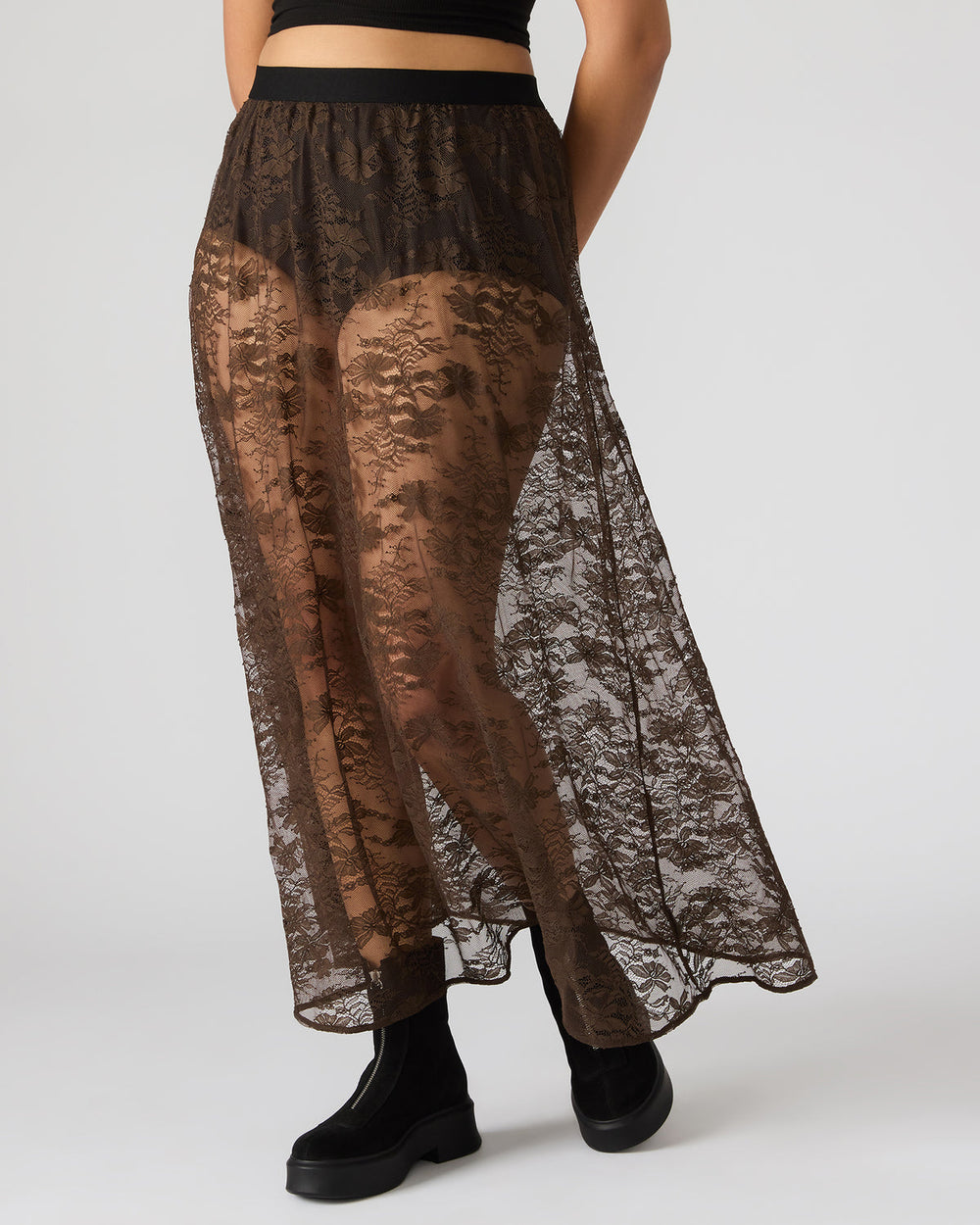 GISELA Dark Espresso Lace Mesh Maxi Women's Skirt