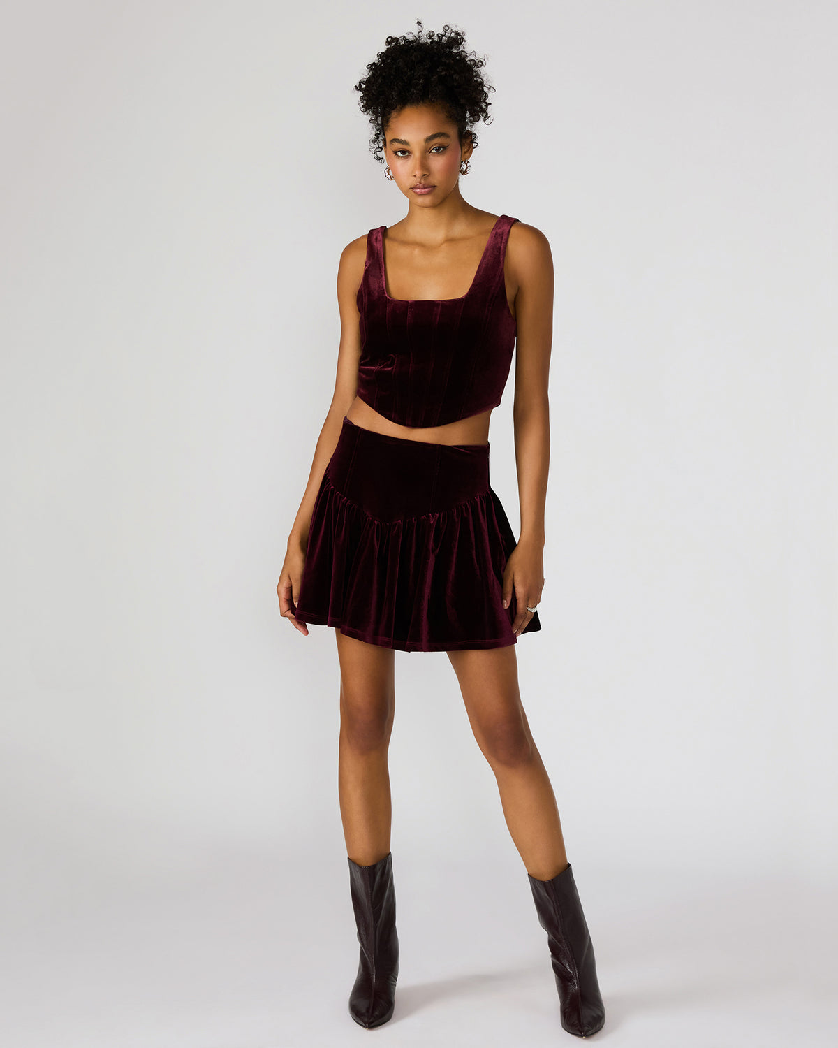 JAYLA Wine Flowy Velvet Women's Mini Skirt