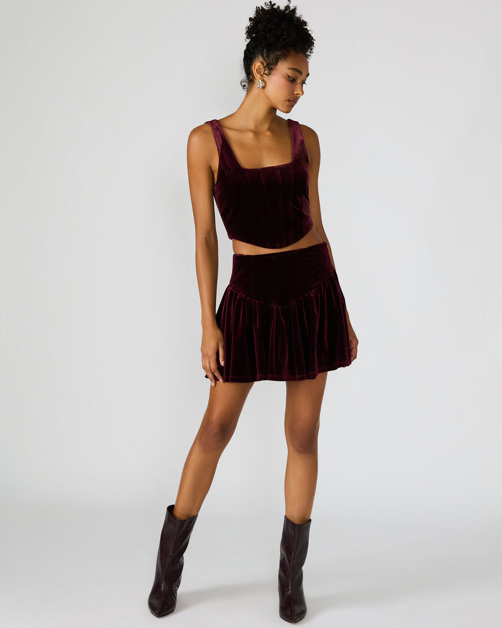 JAYLA Wine Flowy Velvet Women's Mini Skirt