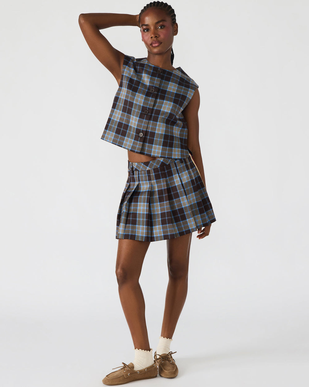 MARGO Brown Plaid Pleated Women's Mini Skirt