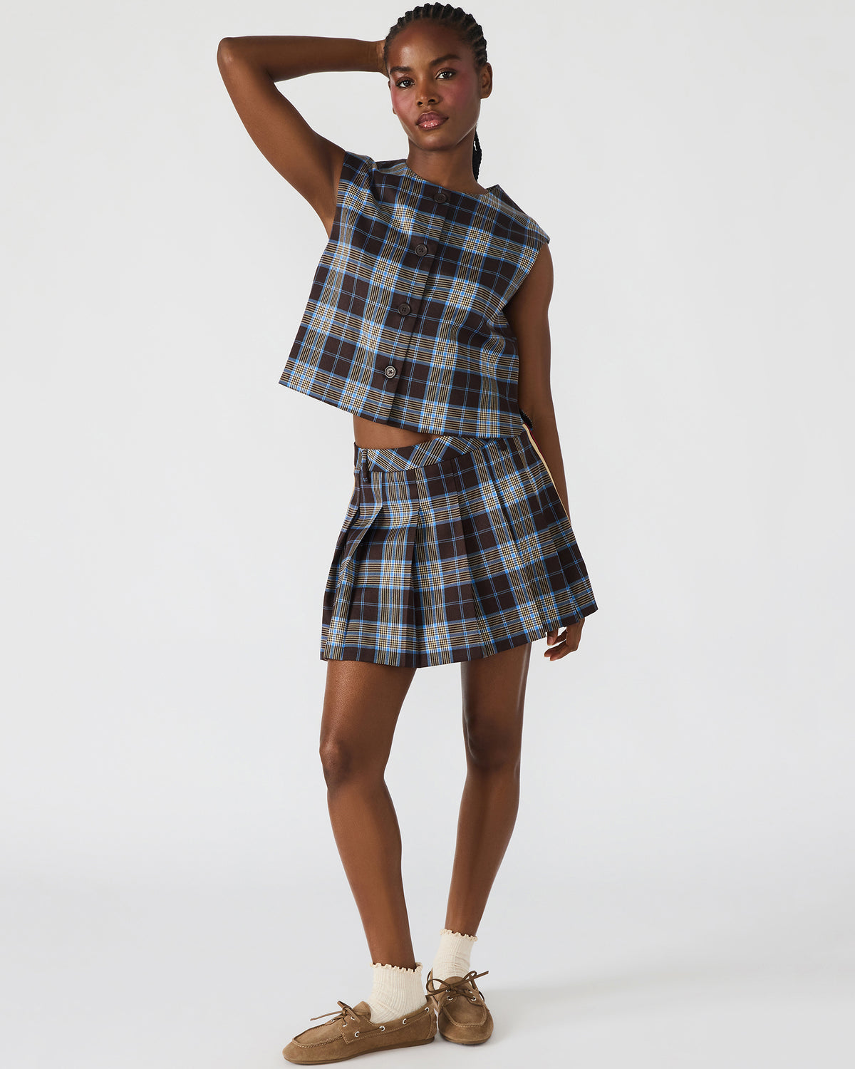 MARGO Brown Plaid Pleated Women's Mini Skirt