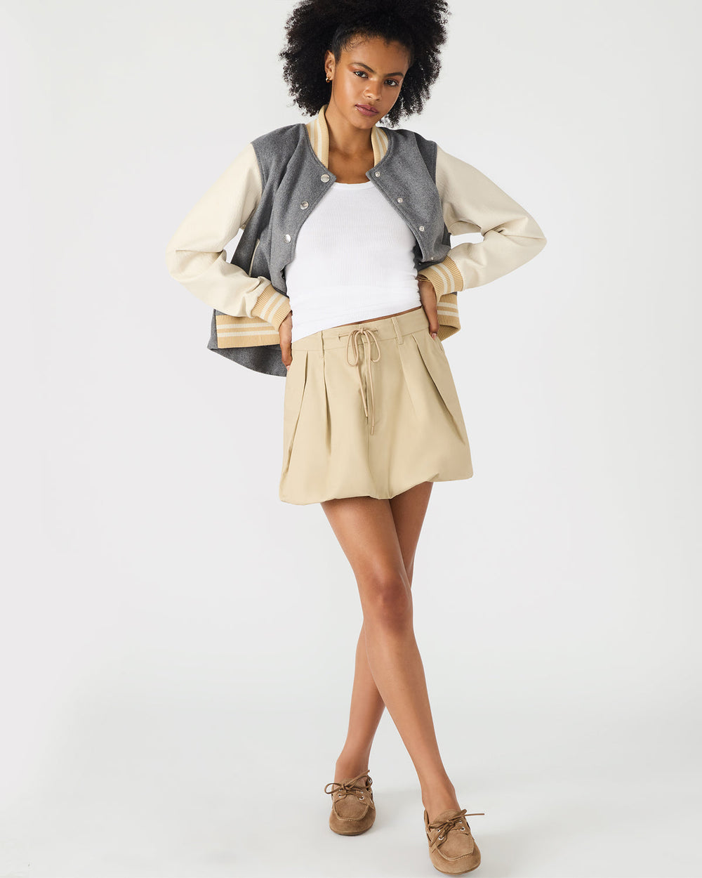 LIVIE Khaki Mini Tie-Front Bubble Women's Skirt