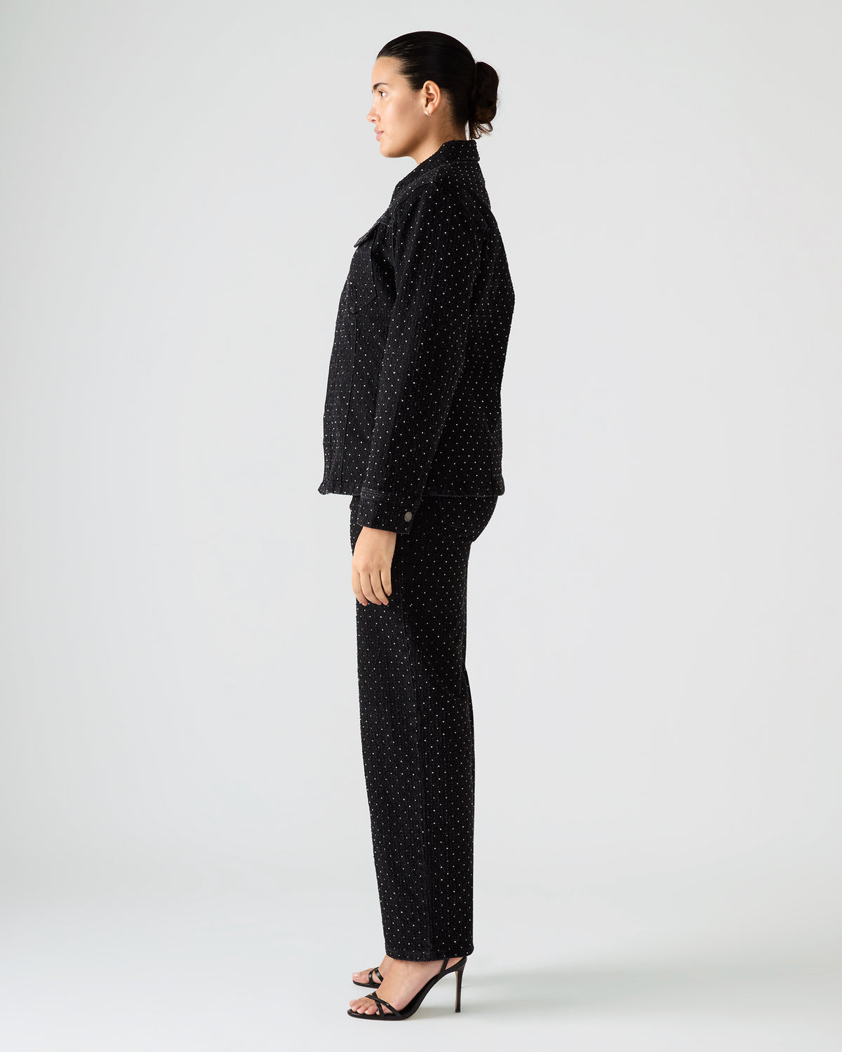 AVALINE Crystal Black Straight-Leg Rhinestone Embellished Denim Women's Jeans