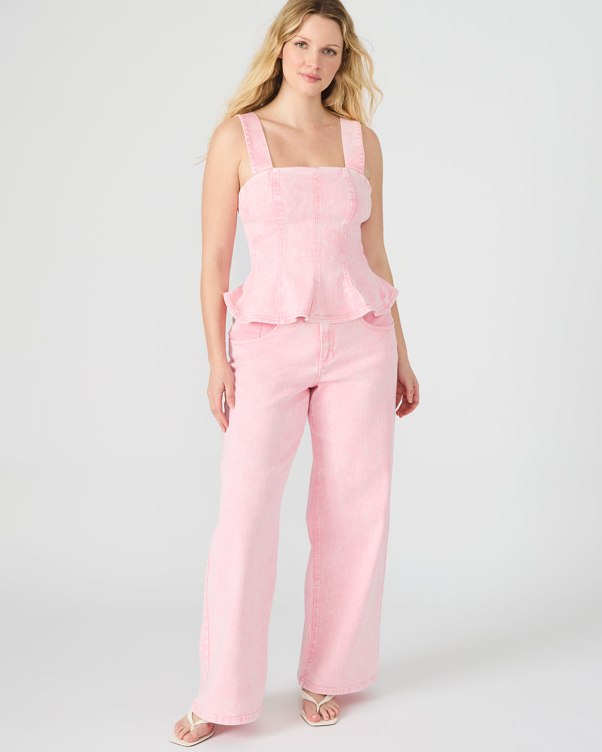 ROZ Pink Wide-Leg Washed Denim Women's Pant