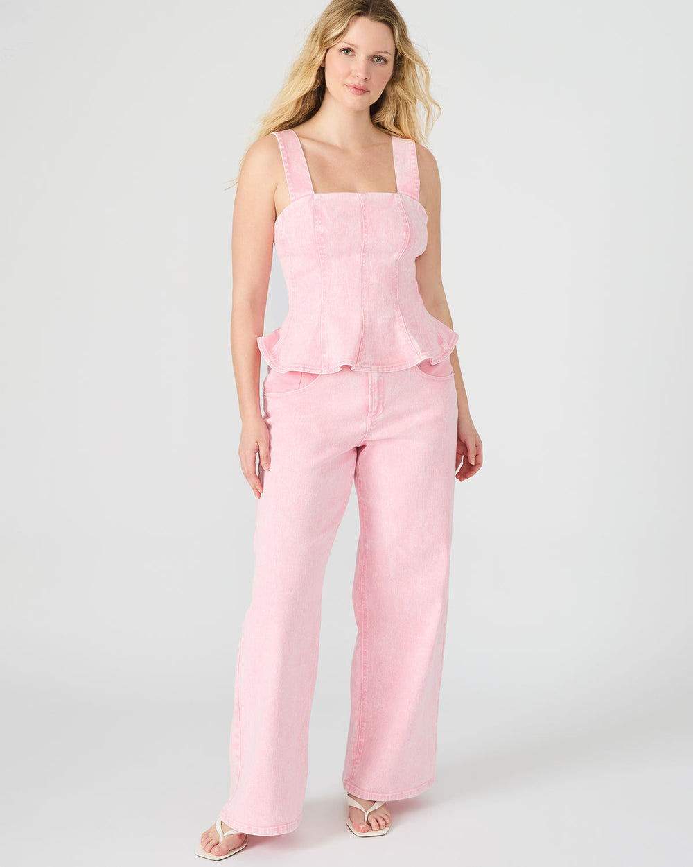 ROZ Pink Wide-Leg Washed Denim Women's Pant