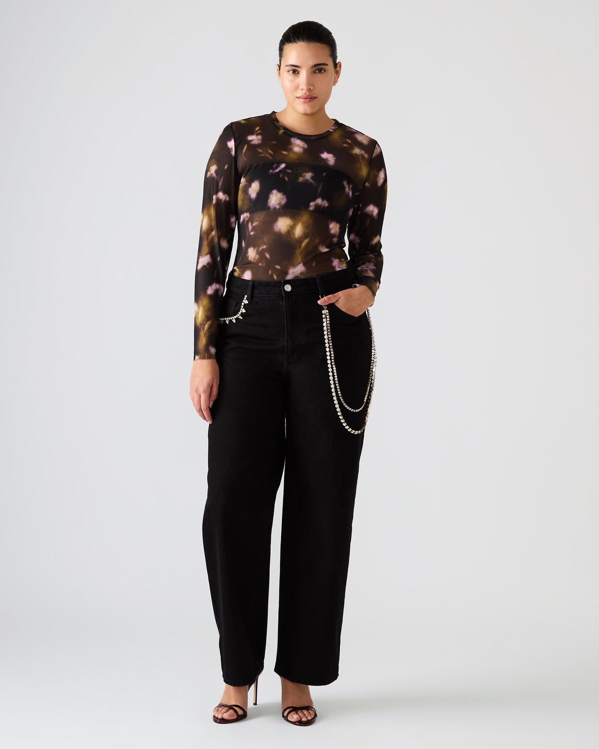 SWIFT Black Wide-Leg Denim Chain Women's Jean