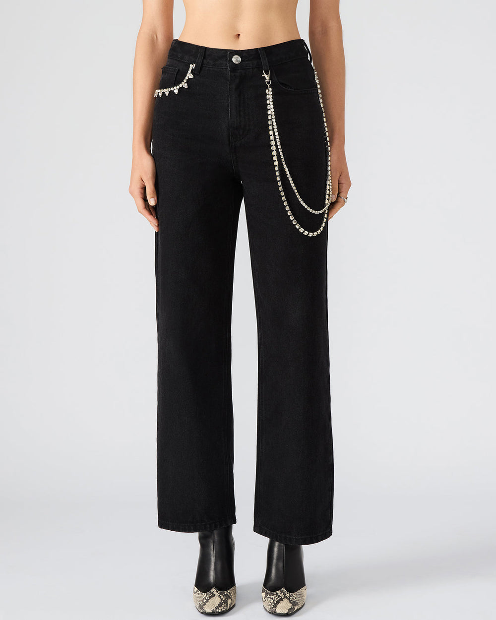 SWIFT Black Wide-Leg Denim Chain Women's Jean