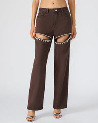 TAYLOR Jean Cocoa Brown Women's Cutout Jeans