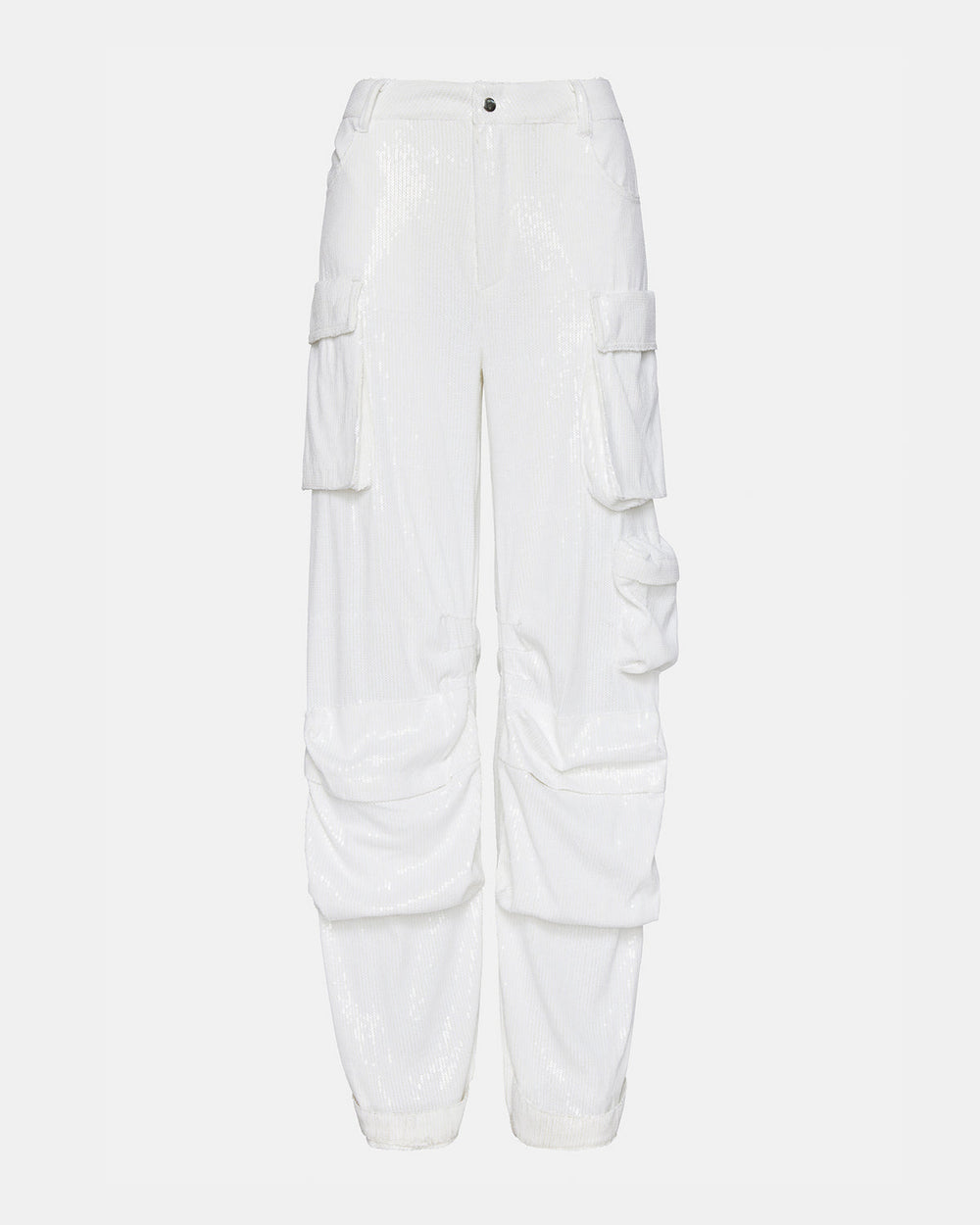 DUO White Sequin Women's Utility Cargo Pants