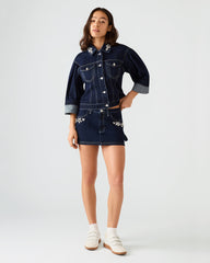 BRIELLIA Bijou Blue Denim Rhinestone Embellished Mini Women's Skirt