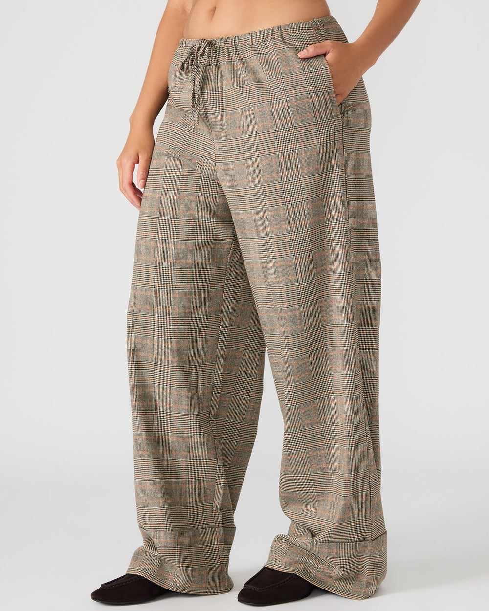 IDRA Brown Pull-On Tie-Front Cuffed Plaid Women's Pants