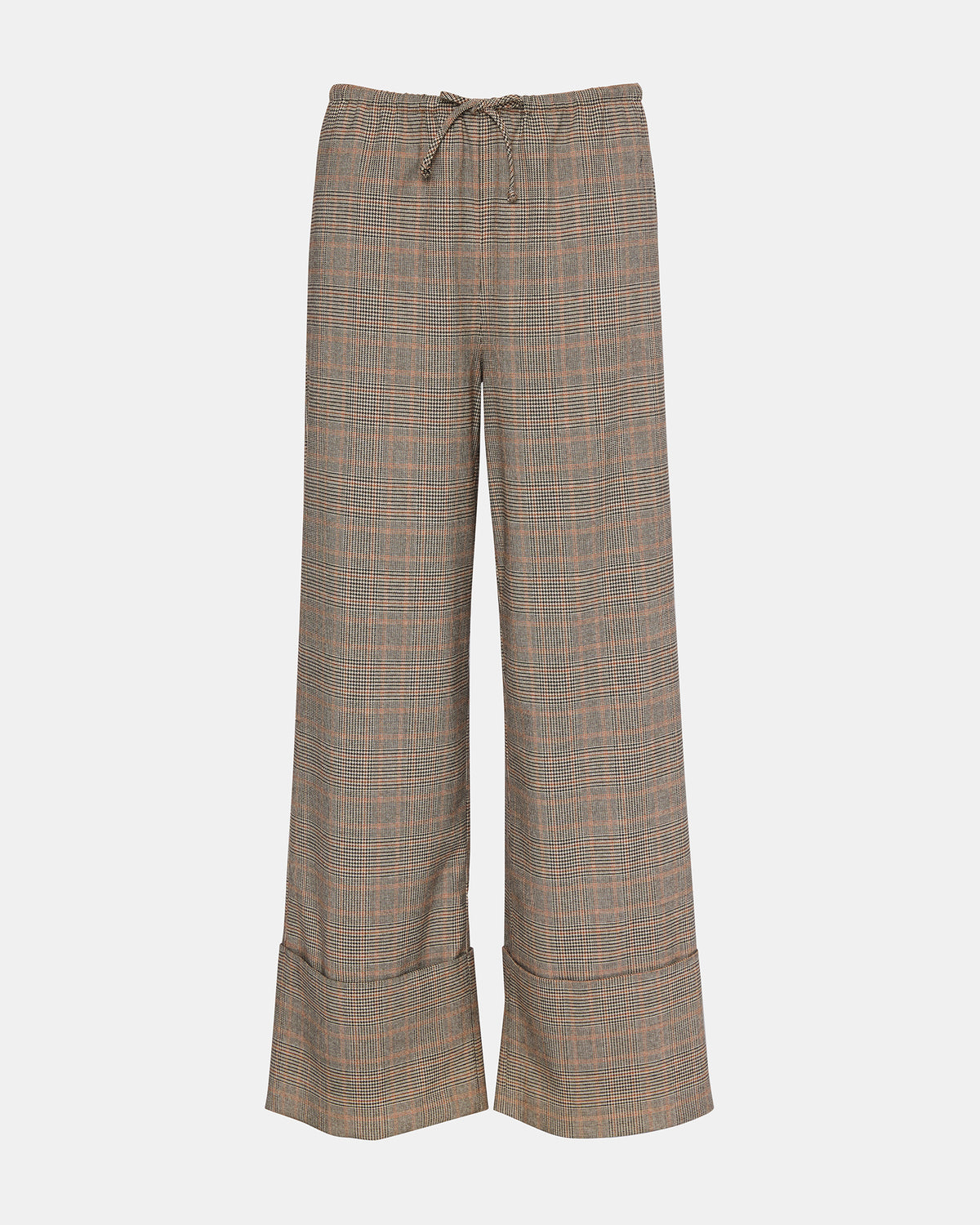 IDRA Brown Pull-On Tie-Front Cuffed Plaid Women's Pants