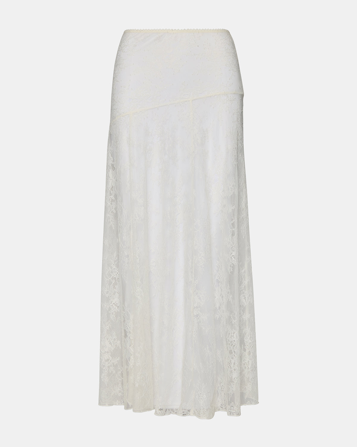 VEERA White Mesh Lace Flowy Maxi Skirt