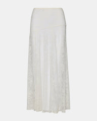 VEERA White Mesh Lace Flowy Maxi Skirt
